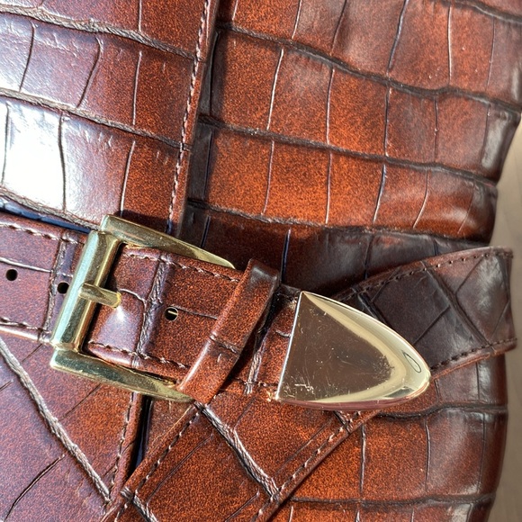 Just Fab Elora buckle under boot detail cowgirl booties faux croc in brown 7.5 - Picture 12 of 16